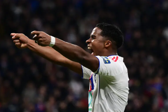 Endrick during Lyon's match in the French Cup Round of 16